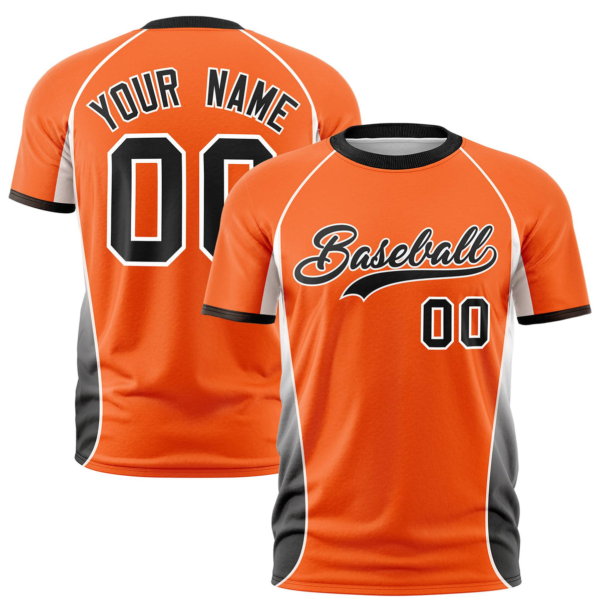 Custom Orange White-Black Crew neck Side Gradient Fashion Performance T-Shirt