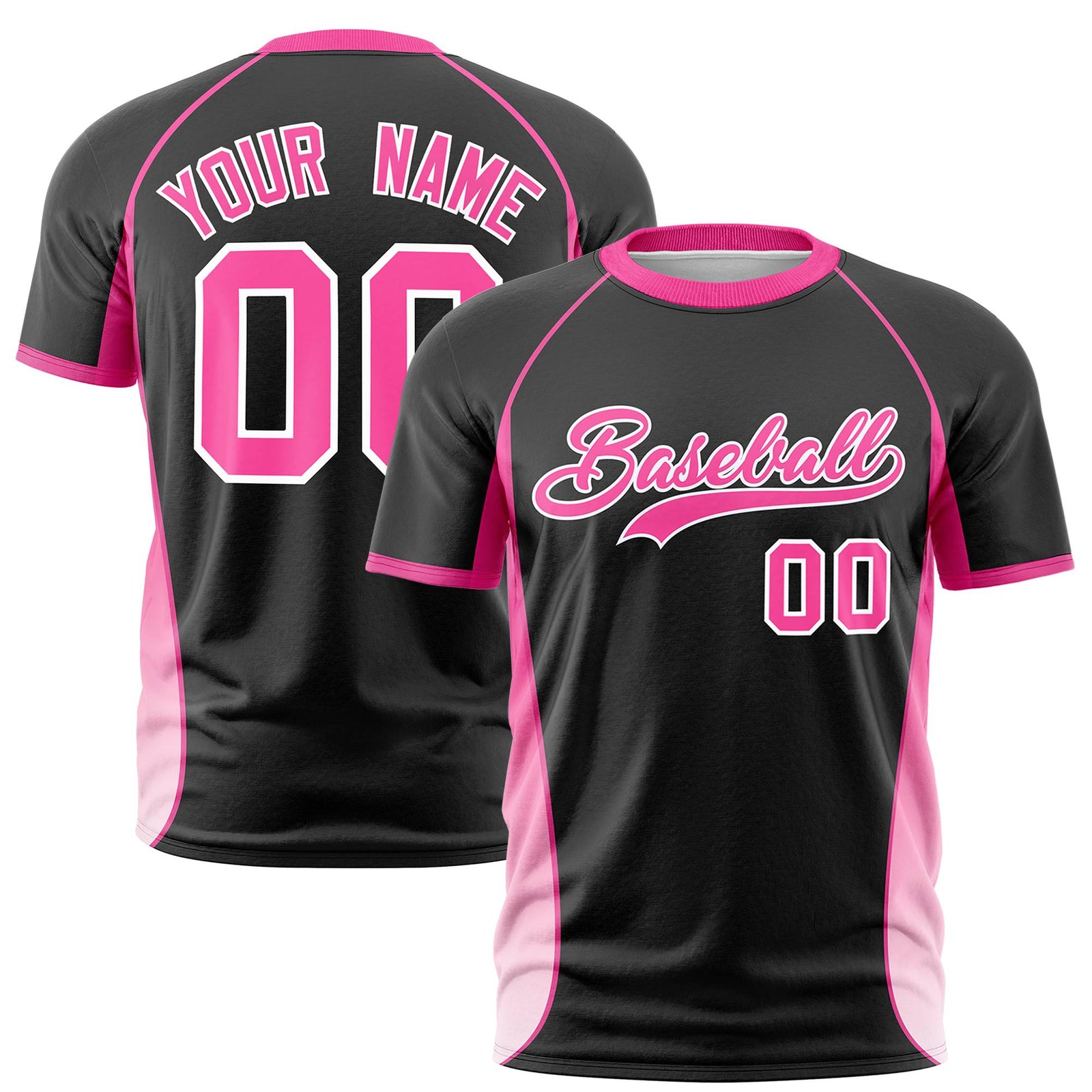 Custom Black Pink-White Crew neck Side Gradient Fashion Performance T-Shirt