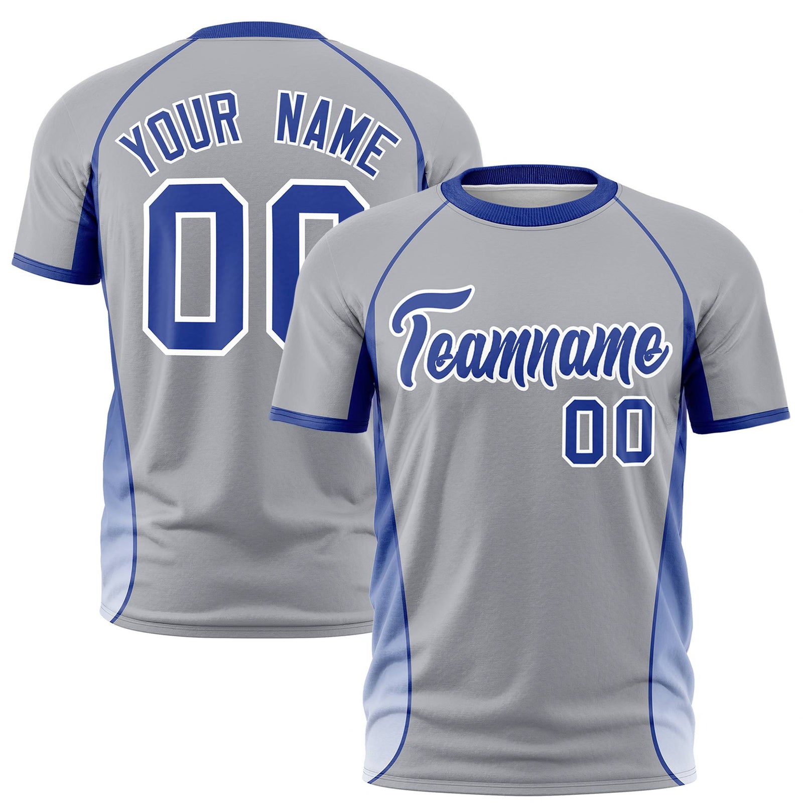 Custom Gray Royal Blue-White Crew neck Side Gradient Fashion Performance T-Shirt