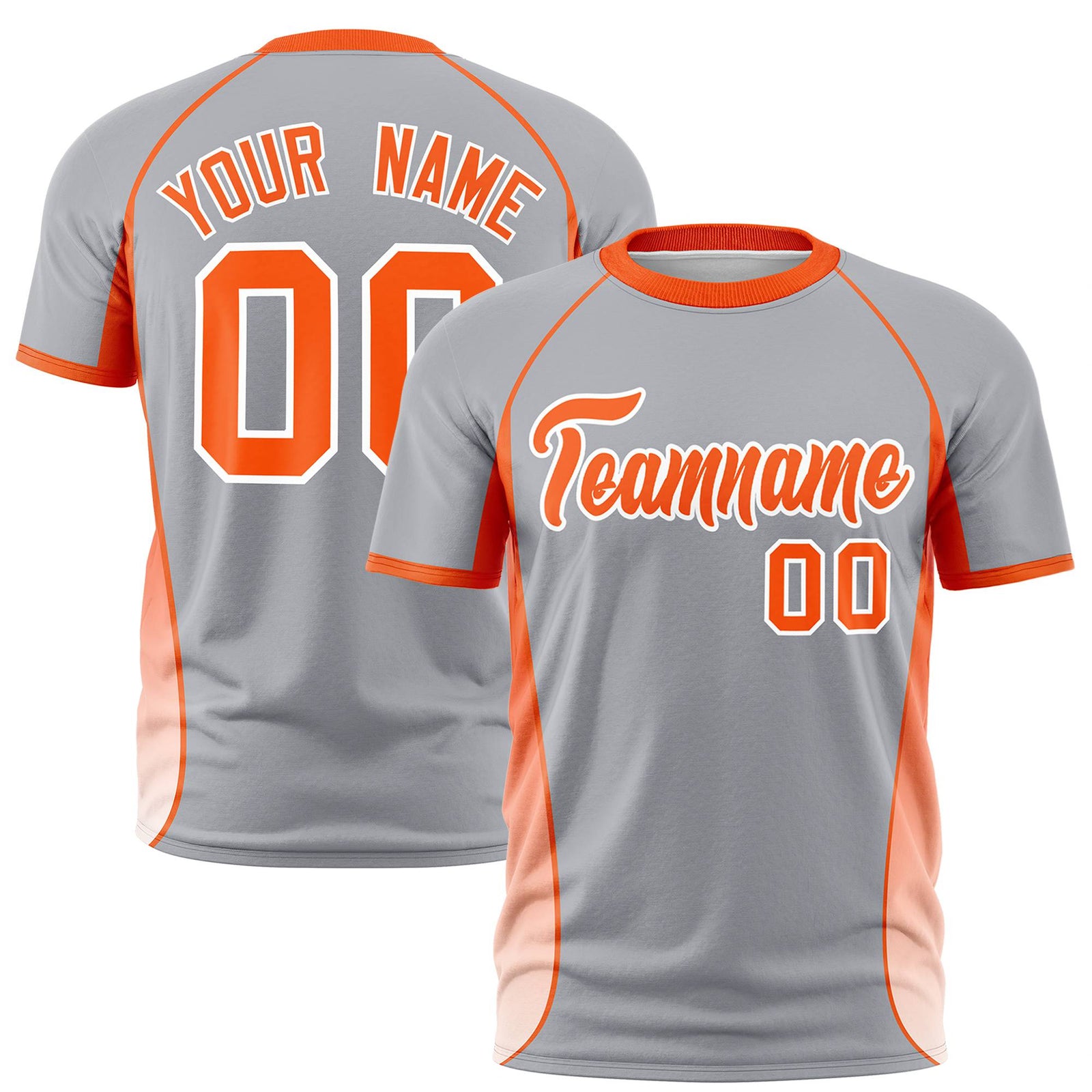 Custom Gray Orange-White Crew neck Side Gradient Fashion Performance T-Shirt