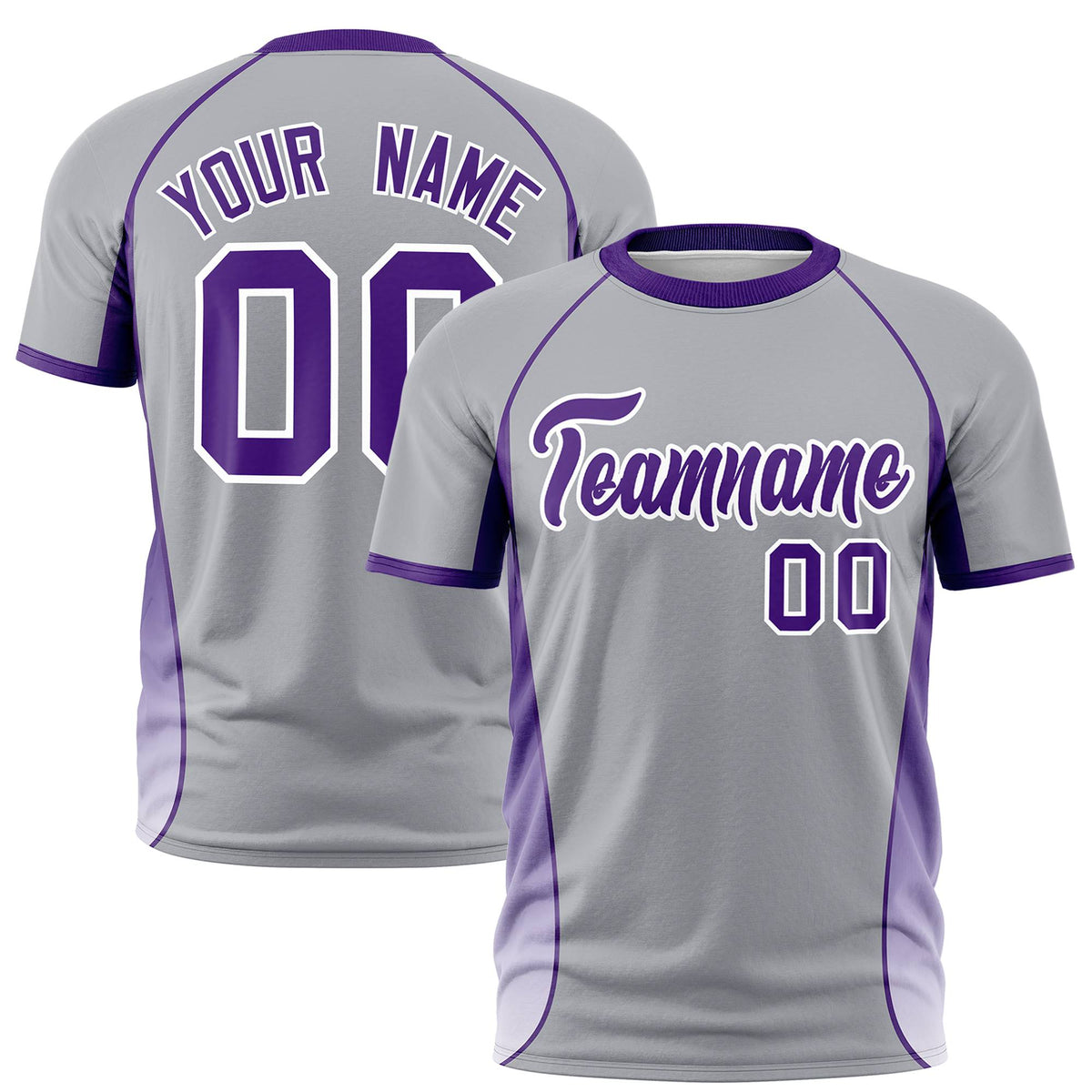 Custom Gray Purple-White Crew neck Side Gradient Fashion Performance T-Shirt