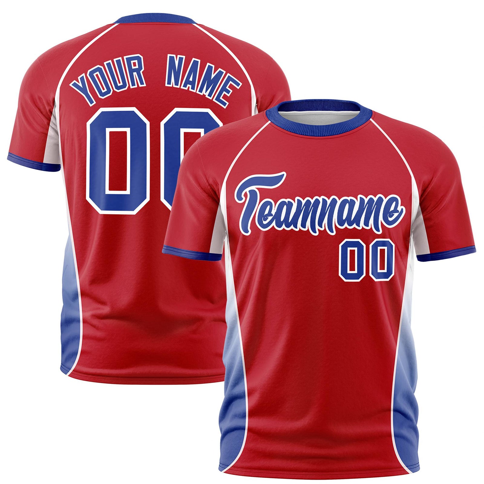 Custom Red White-Royal Blue Crew neck Side Gradient Fashion Performance T-Shirt