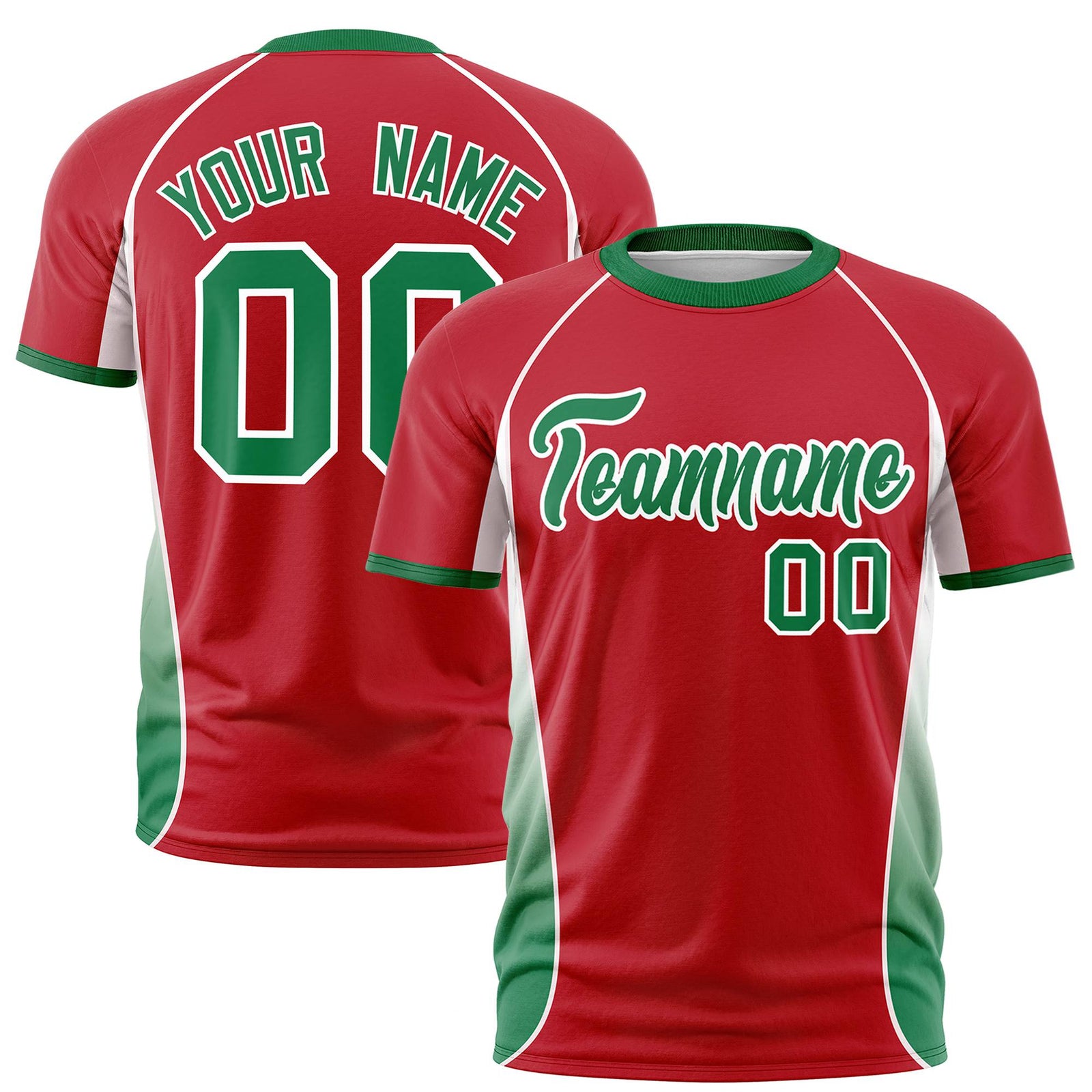 Custom Red White-Kelly Green Crew neck Side Gradient Fashion Performance T-Shirt