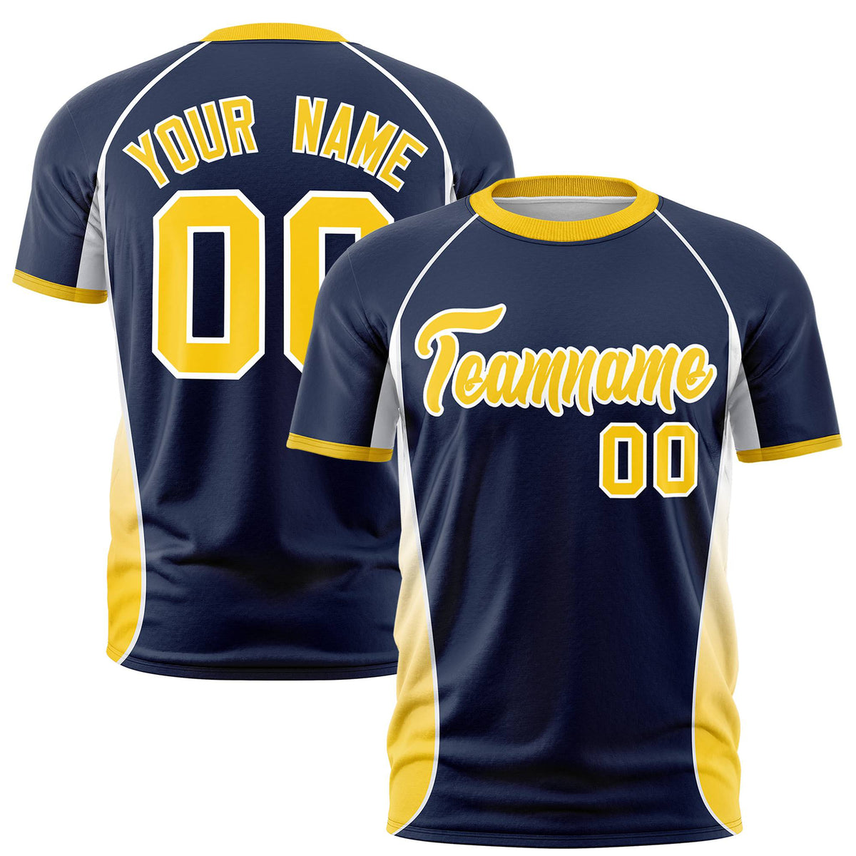 Custom Navy White Gold-01 Crew neck Side Gradient Fashion Performance T-Shirt