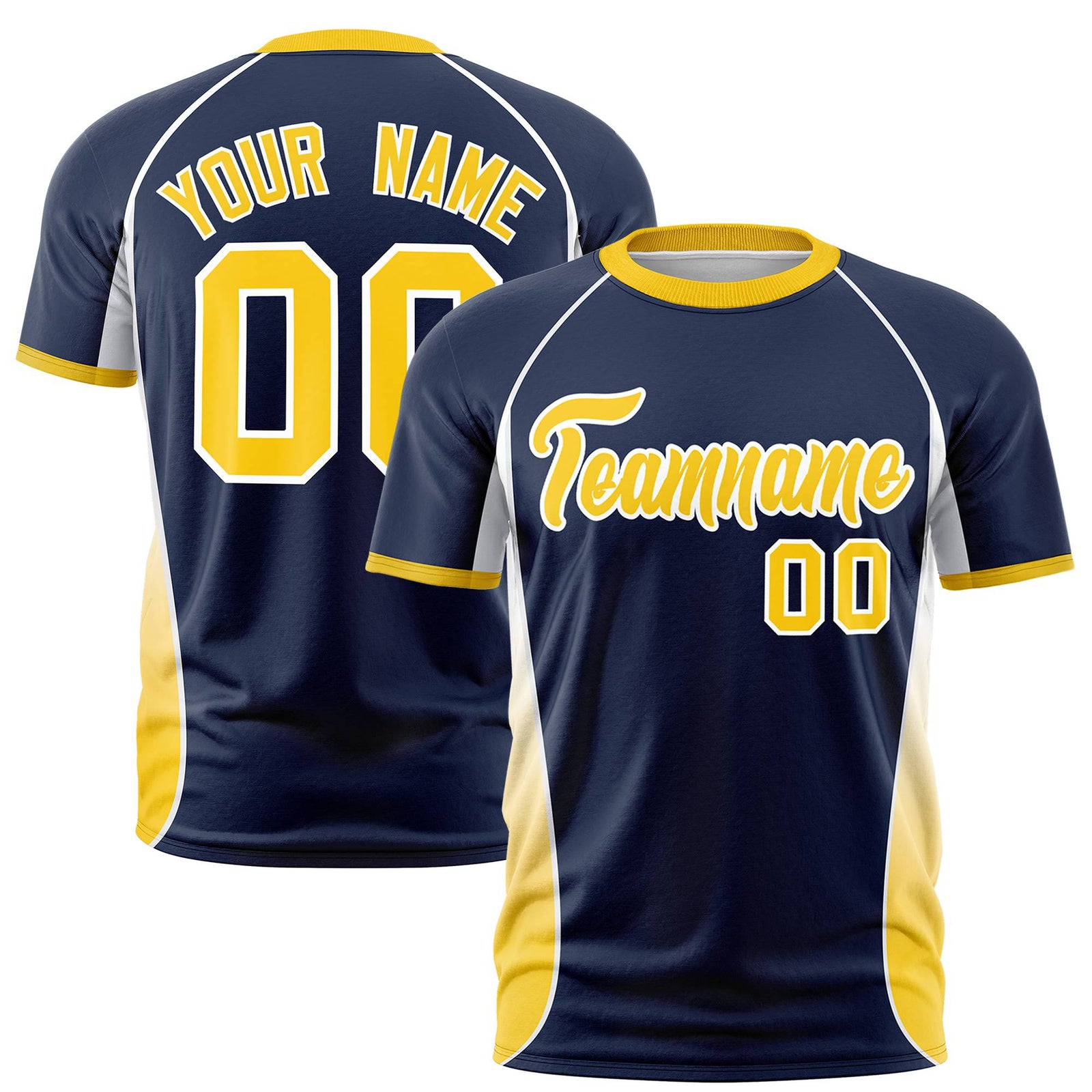 Custom Navy White Gold-01 Crew neck Side Gradient Fashion Performance T-Shirt