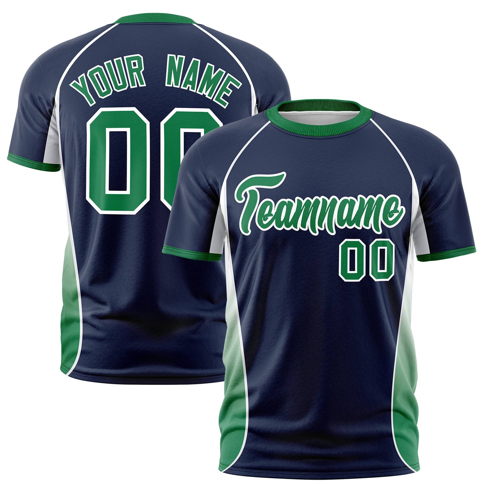 Custom Navy White-Kelly Green Crew neck Side Gradient Fashion Performance T-Shirt