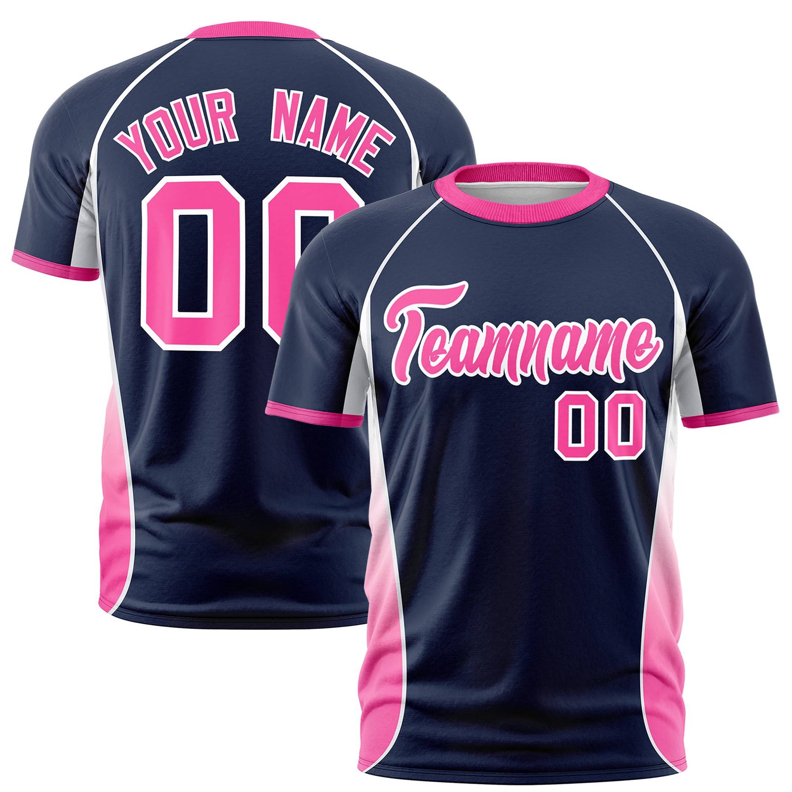 Custom Navy White-Pink Crew neck Side Gradient Fashion Performance T-Shirt