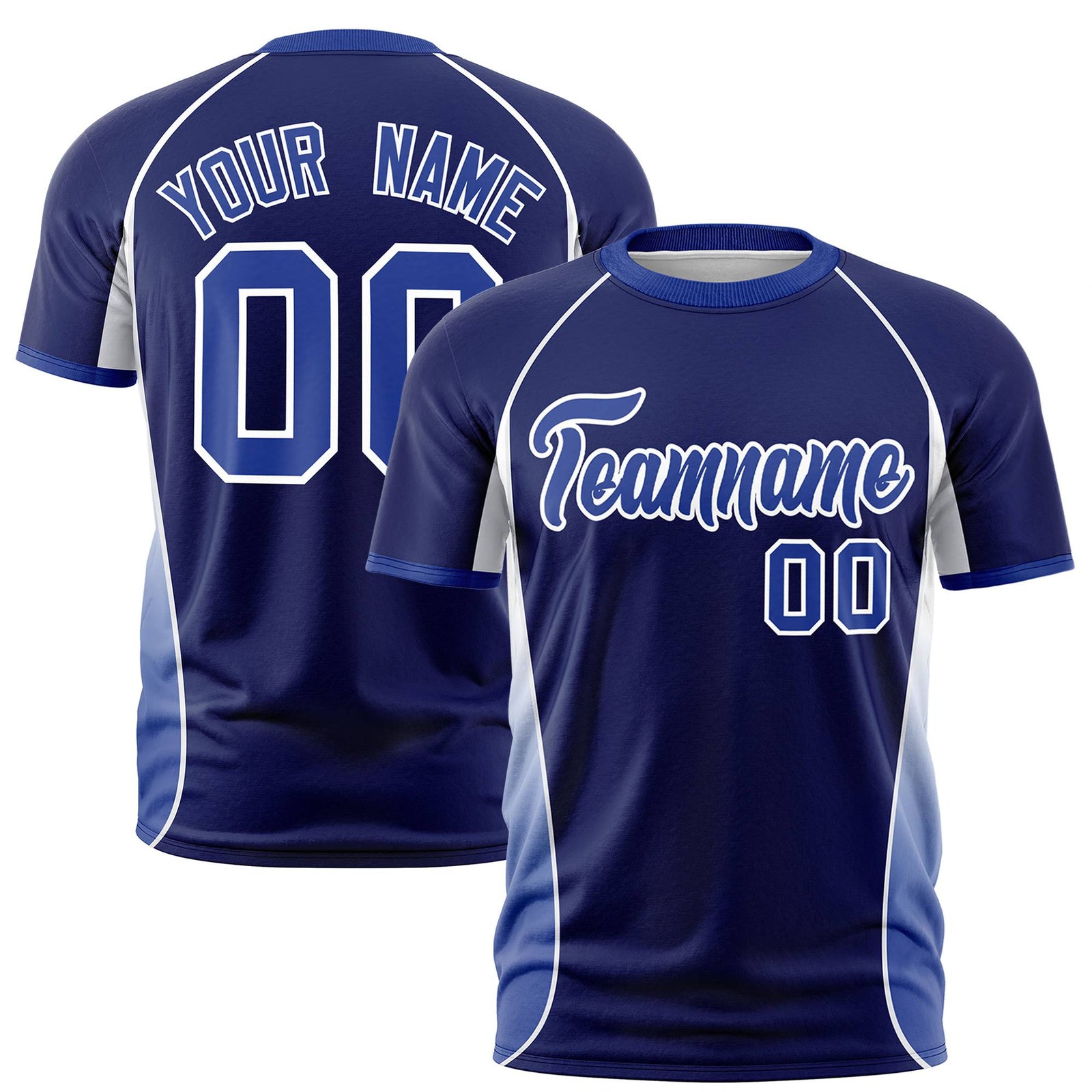 Custom Royal Blue White-Royal Blue Crew neck Side Gradient Fashion Performance T-Shirt