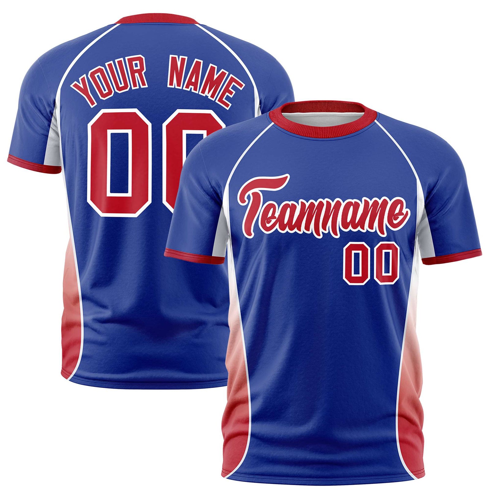 Custom Royal Blue White-Red Crew neck Side Gradient Fashion Performance T-Shirt