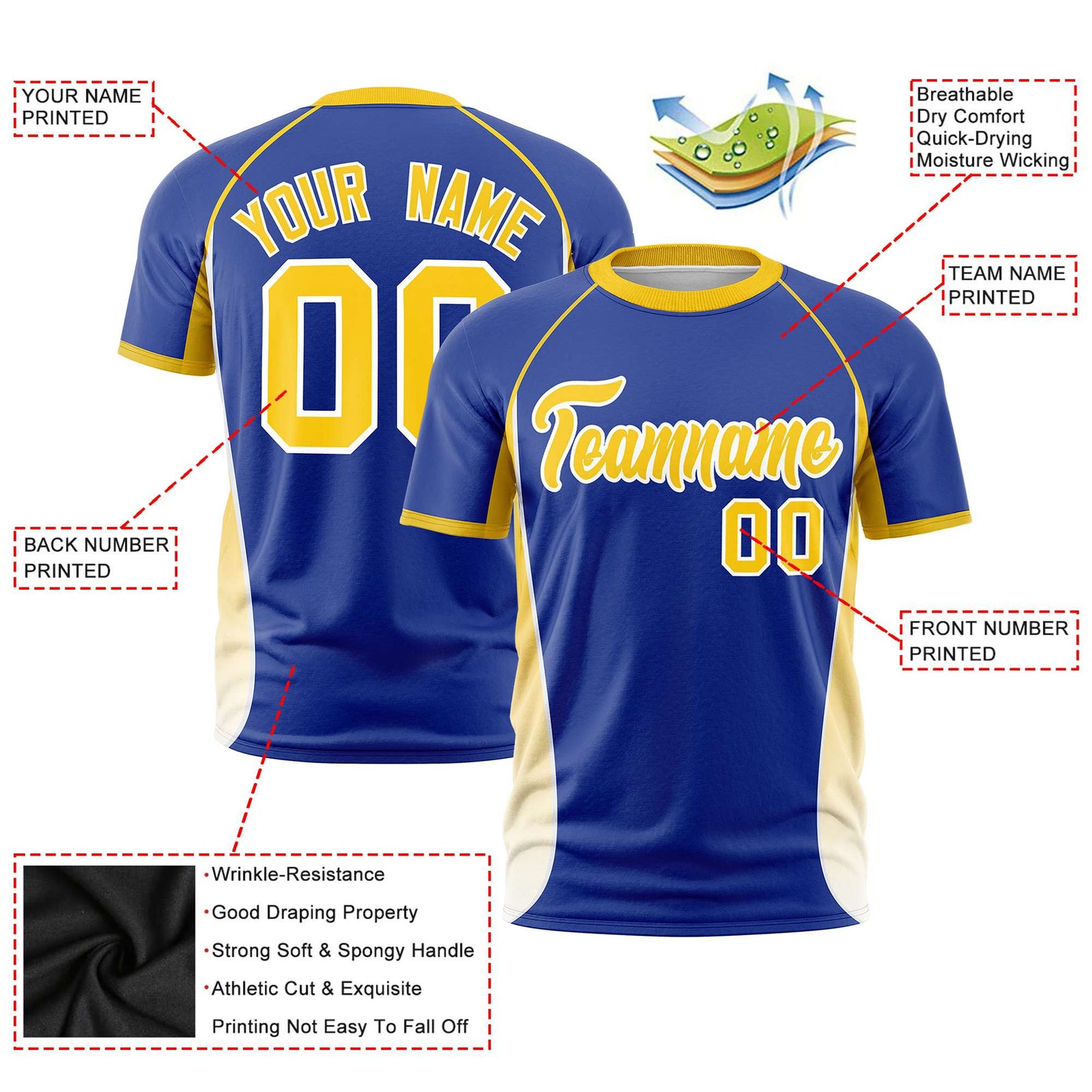 Custom Royal Blue Gold 01-White Crew neck Side Gradient Fashion Performance T-Shirt
