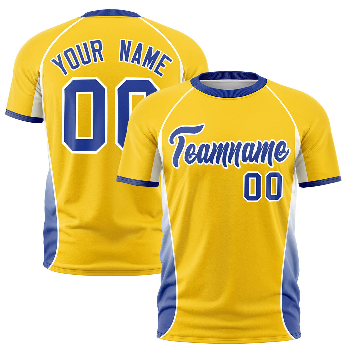 Custom Gold 01 White-Royal Blue Crew neck Side Gradient Fashion Performance T-Shirt