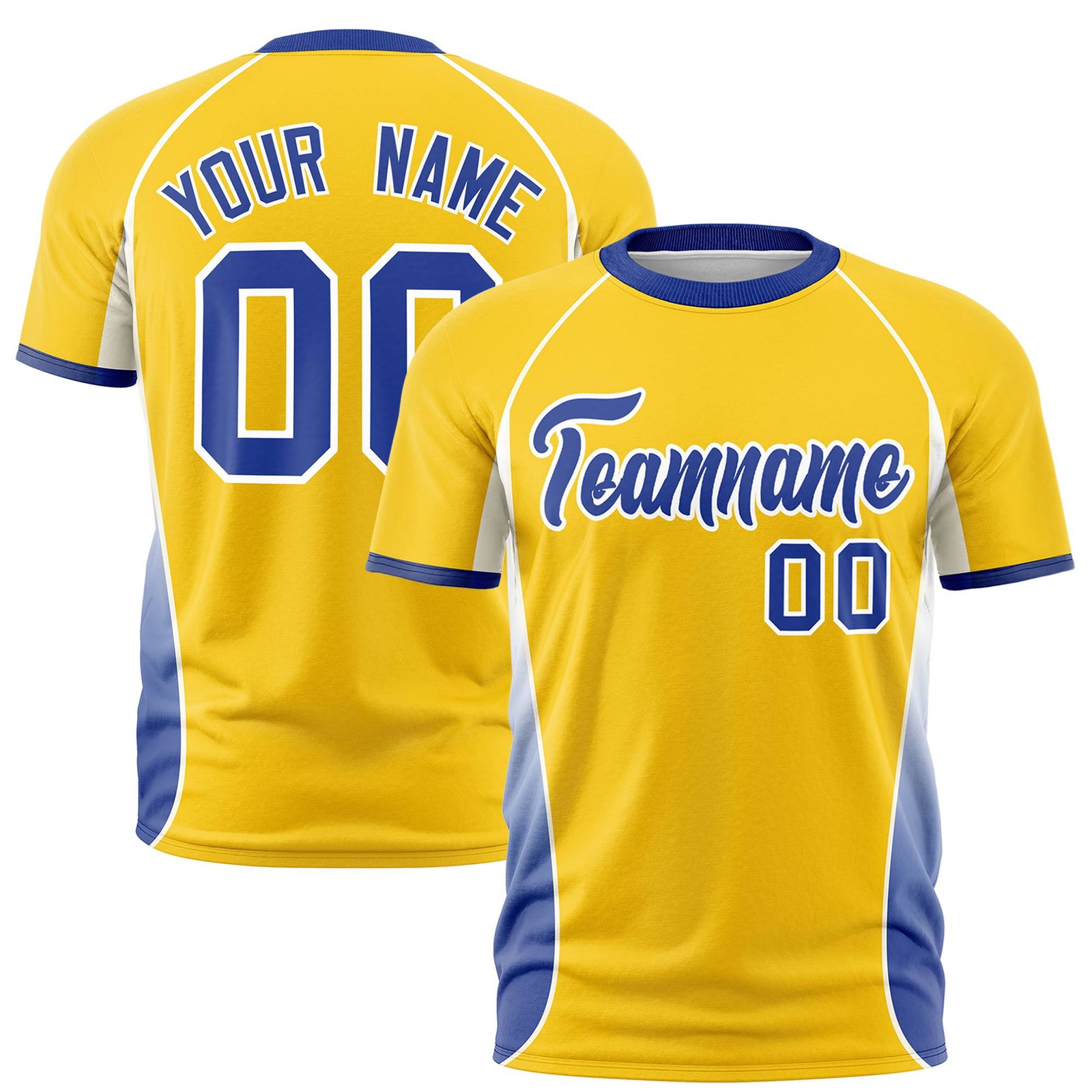 Custom Gold 01 White-Royal Blue Crew neck Side Gradient Fashion Performance T-Shirt