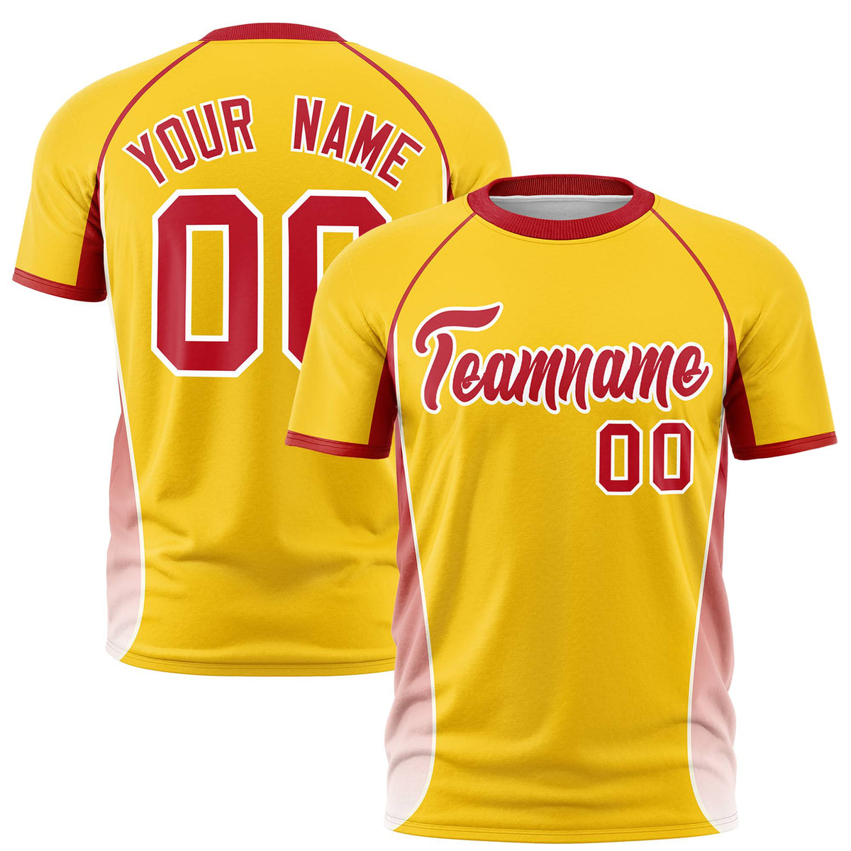 Custom Gold 01 Red-White Crew neck Side Gradient Fashion Performance T-Shirt