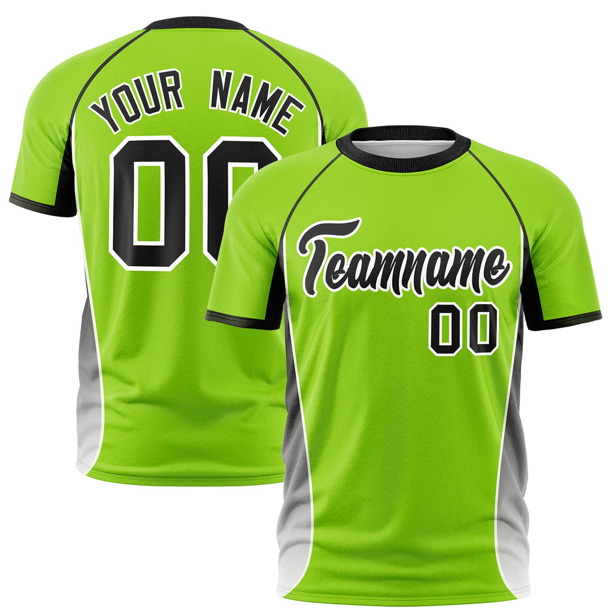 Custom Neon Green Black-White Crew neck Side Gradient Fashion Performance T-Shirt