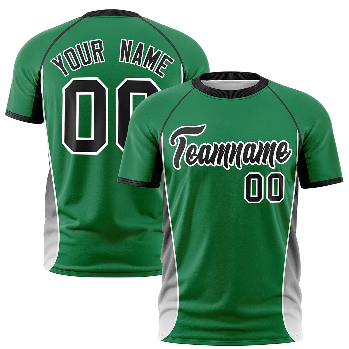 Custom Kelly Green Black-White Crew neck Side Gradient Fashion Performance T-Shirt