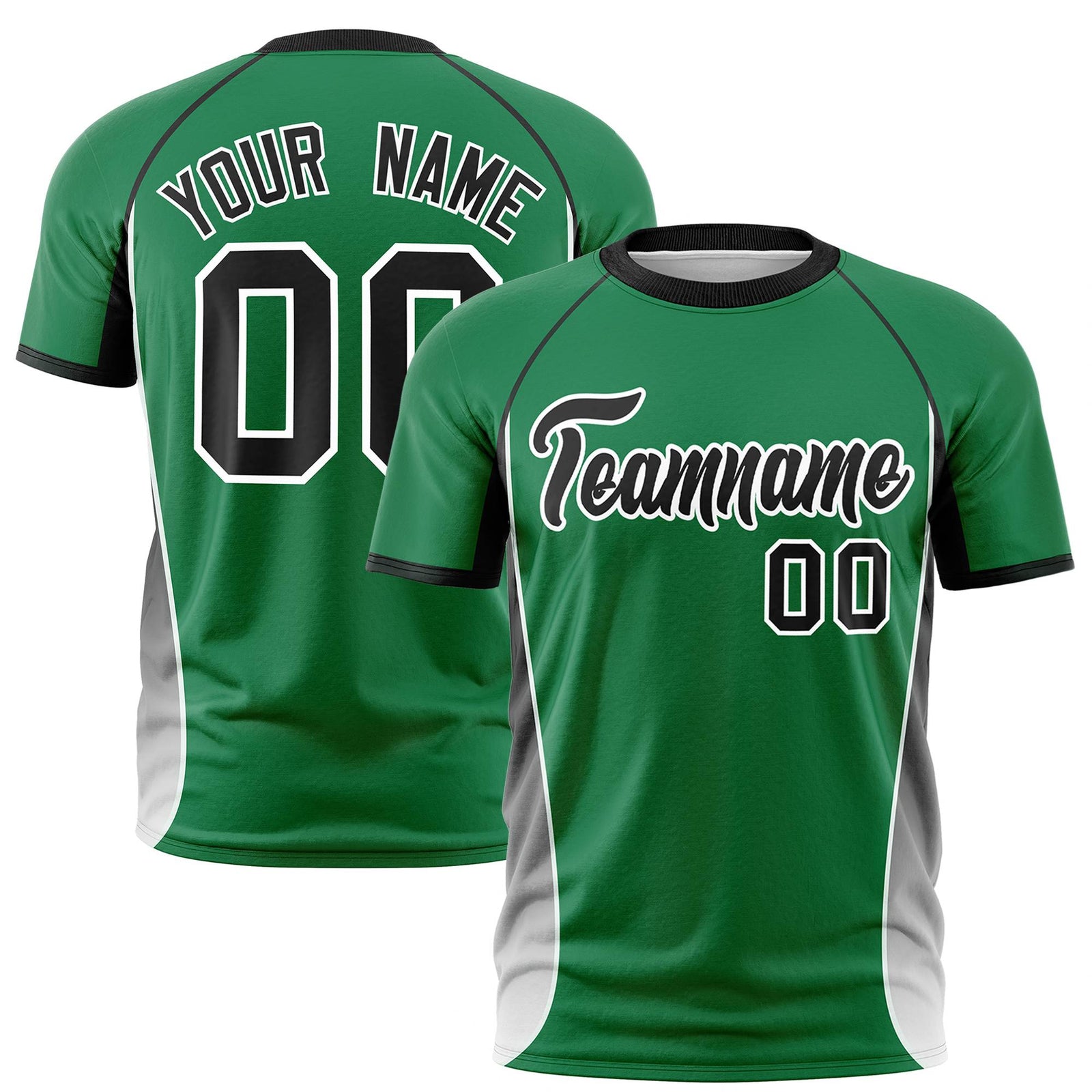 Custom Kelly Green Black-White Crew neck Side Gradient Fashion Performance T-Shirt