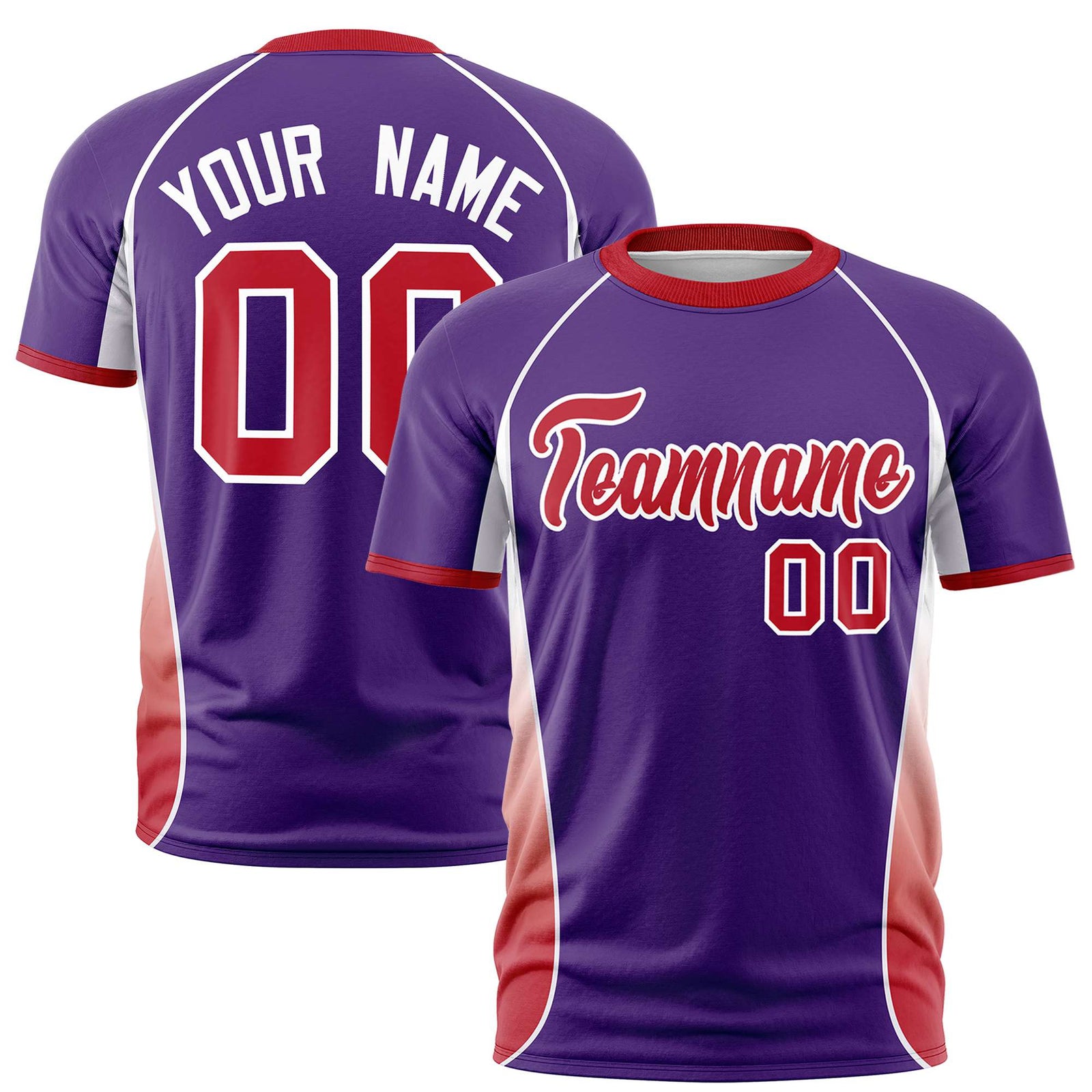 Custom Purple White-Red Crew neck Side Gradient Fashion Performance T-Shirt