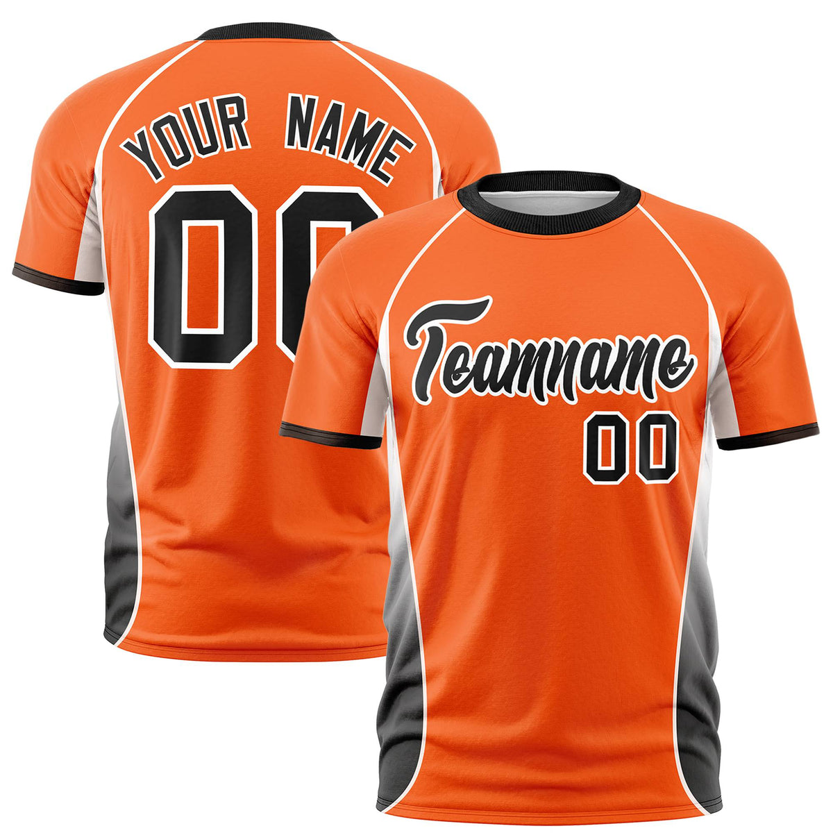 Custom Orange White-Black Crew neck Side Gradient Fashion Performance T-Shirt