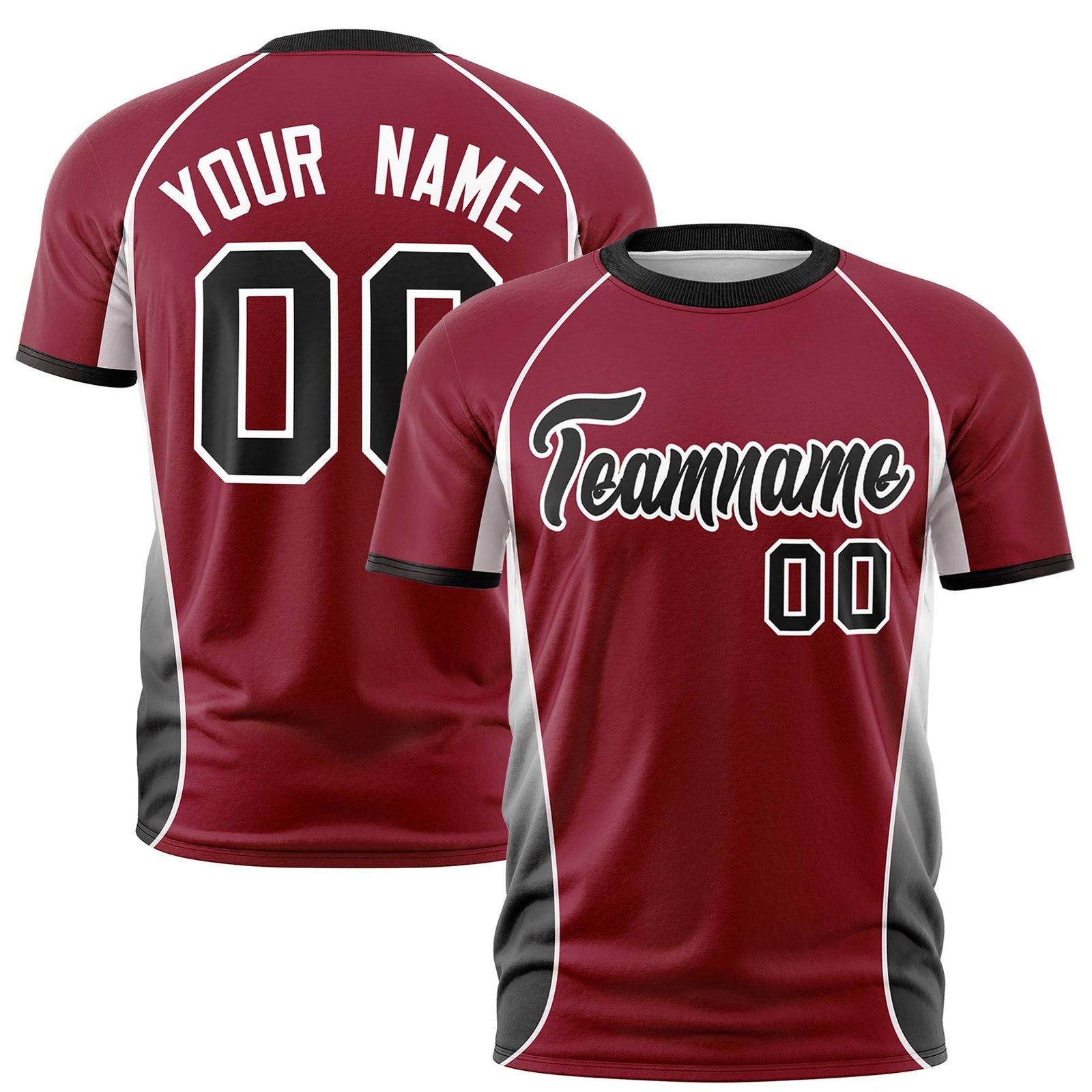 Custom Crimson White-Black Crew neck Side Gradient Fashion Performance T-Shirt