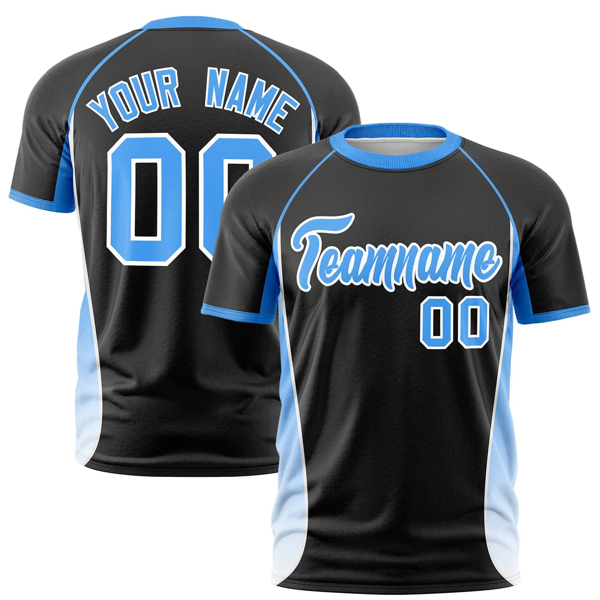 Custom Black Powder Blue-White Crew neck Side Gradient Fashion Performance T-Shirt