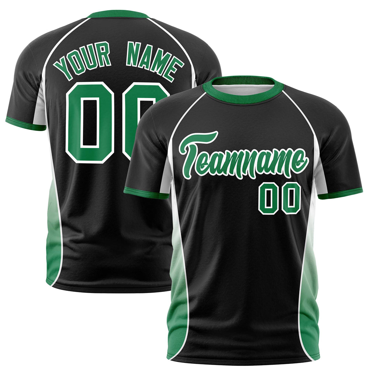 Custom Black White-Kelly Green Crew neck Side Gradient Fashion Performance T-Shirt