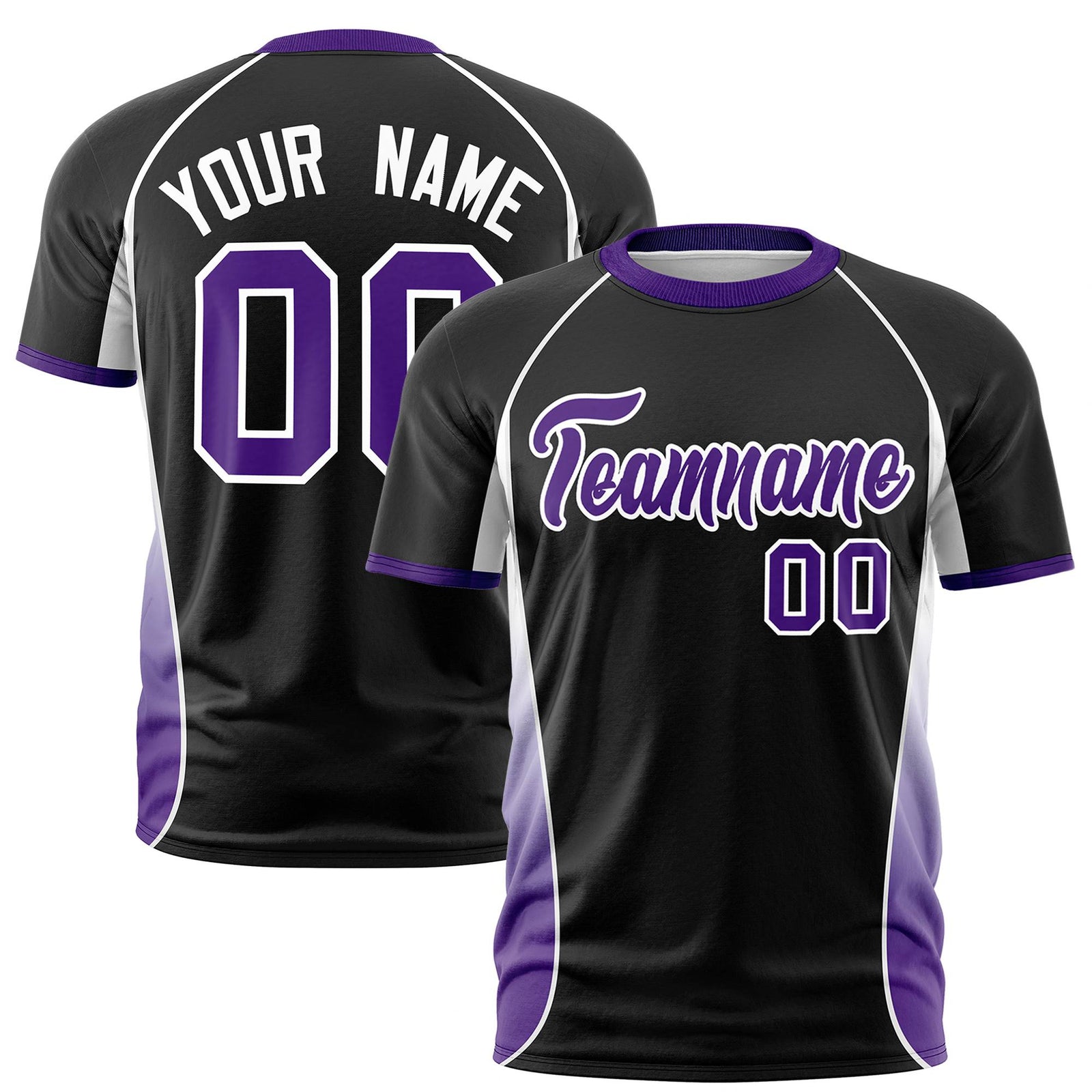 Custom Black White-Purple Crew neck Side Gradient Fashion Performance T-Shirt