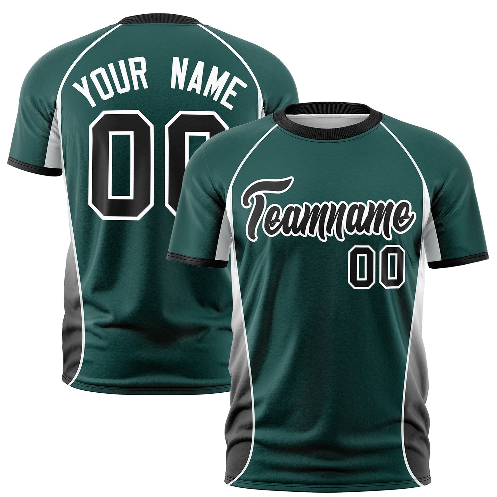 Custom Midnight Green Black-White Crew neck Side Gradient Fashion Performance T-Shirt