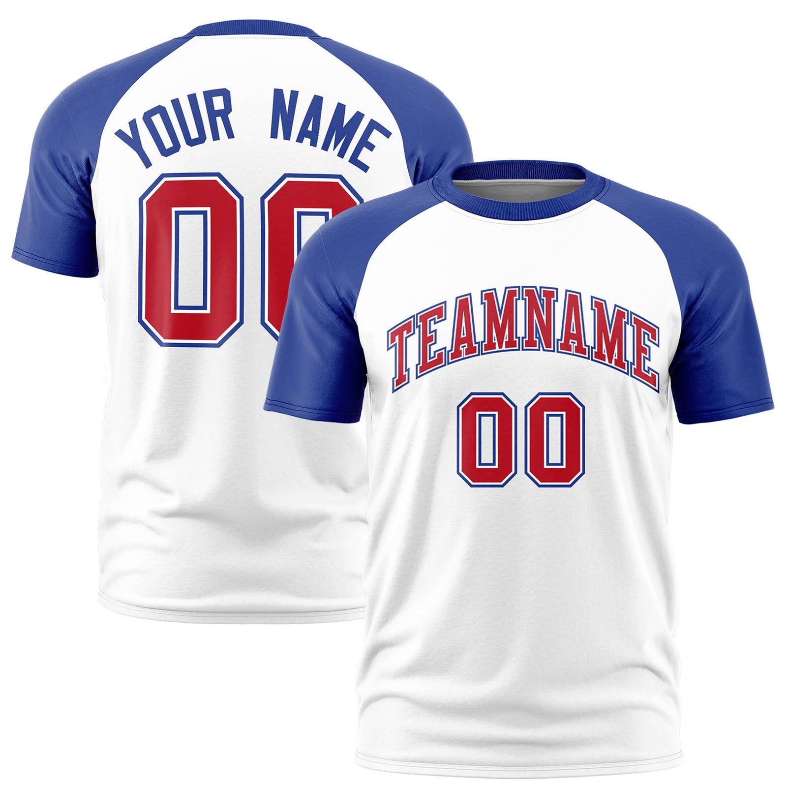 Custom White Royal Blue Raglan Sleeves Performance T-Shirt
