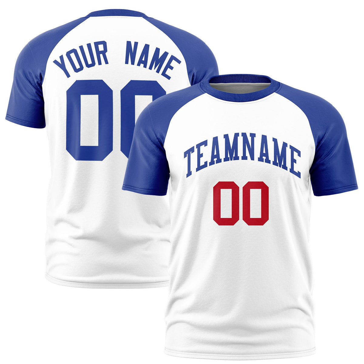 Custom White Royal Blue Raglan Sleeves Performance T-Shirt