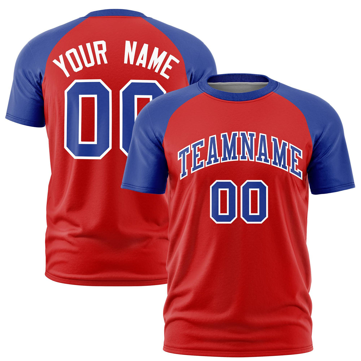 Custom Red Royal Blue Raglan Sleeves Performance T-Shirt