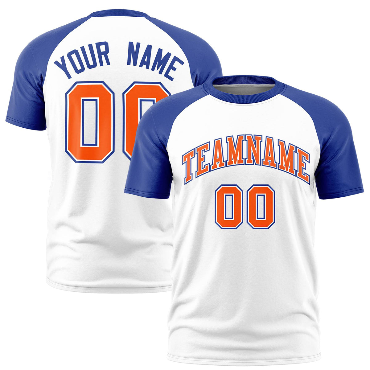 Custom White Royal Blue Raglan Sleeves Performance T-Shirt
