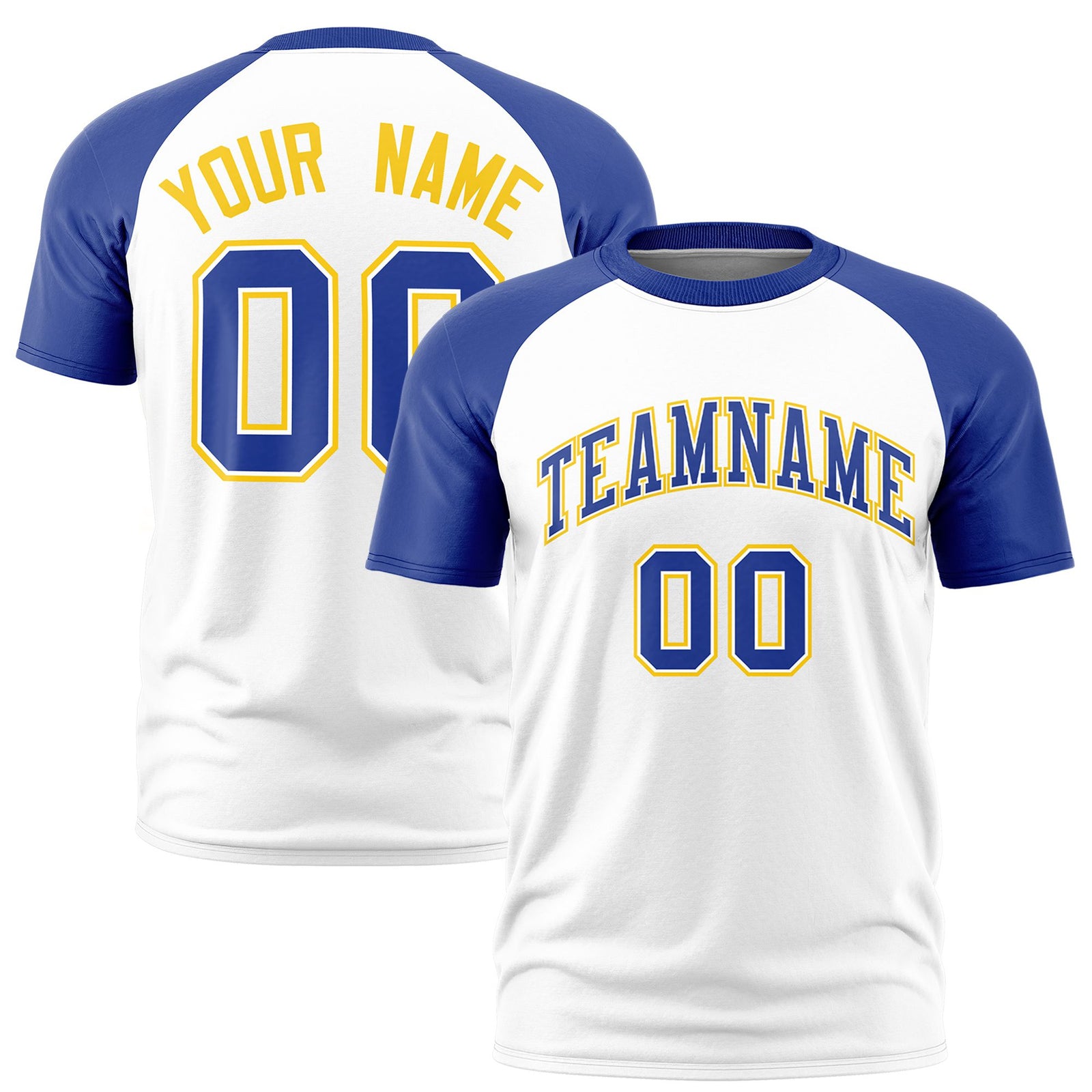 Custom White Royal Blue Raglan Sleeves Performance T-Shirt