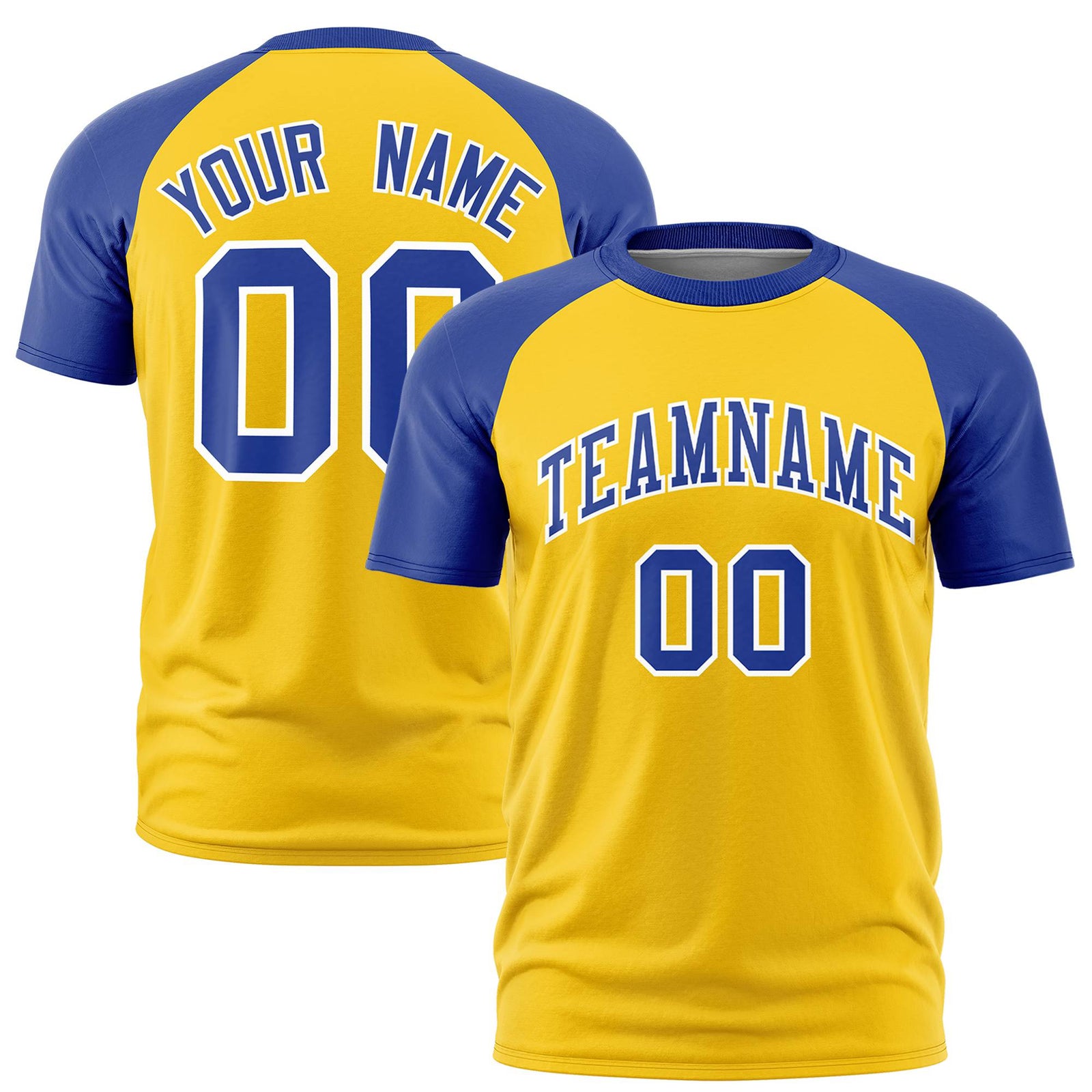 Custom Yellow Royal Blue Raglan Sleeves Performance T-Shirt