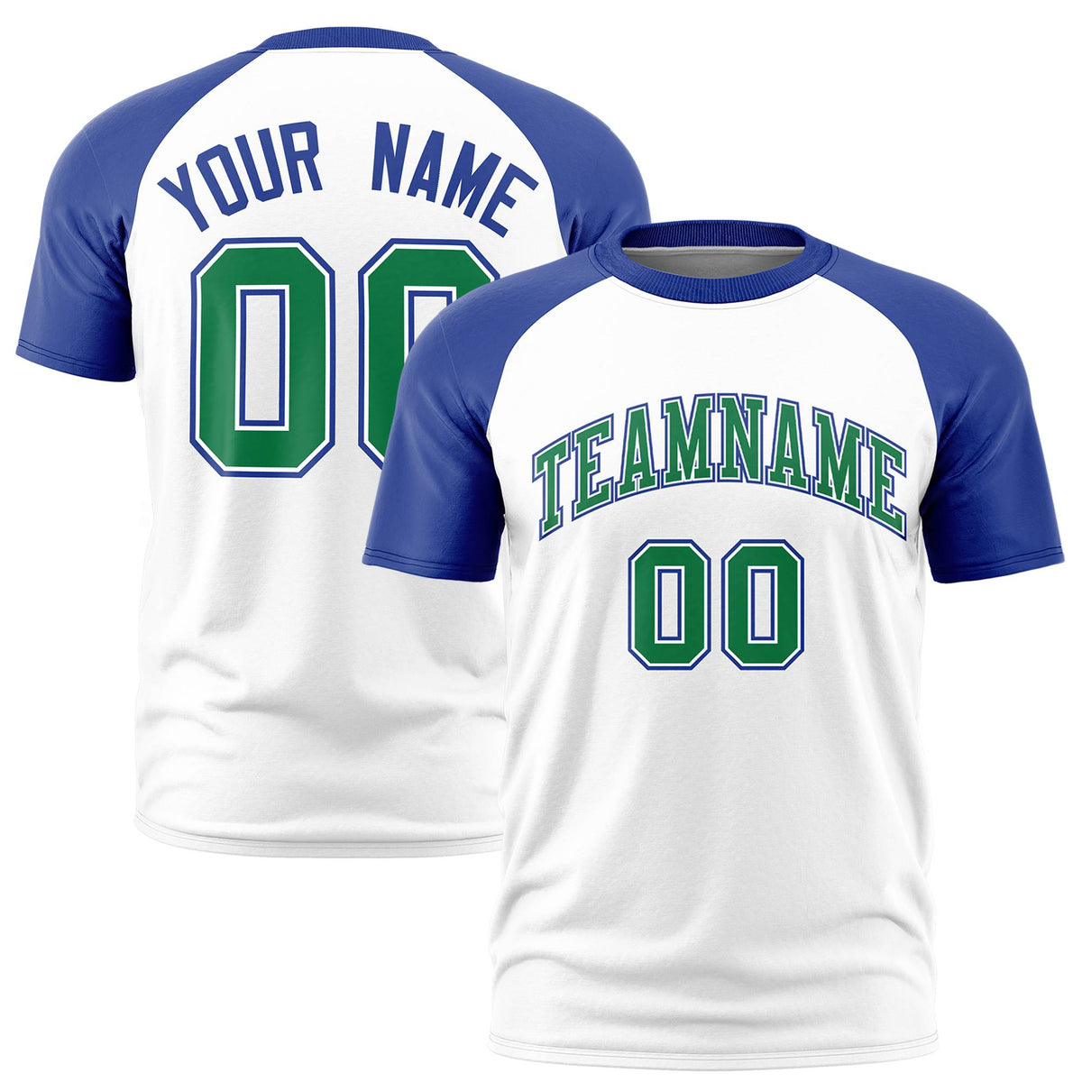 Custom White Royal Blue Raglan Sleeves Performance T-Shirt