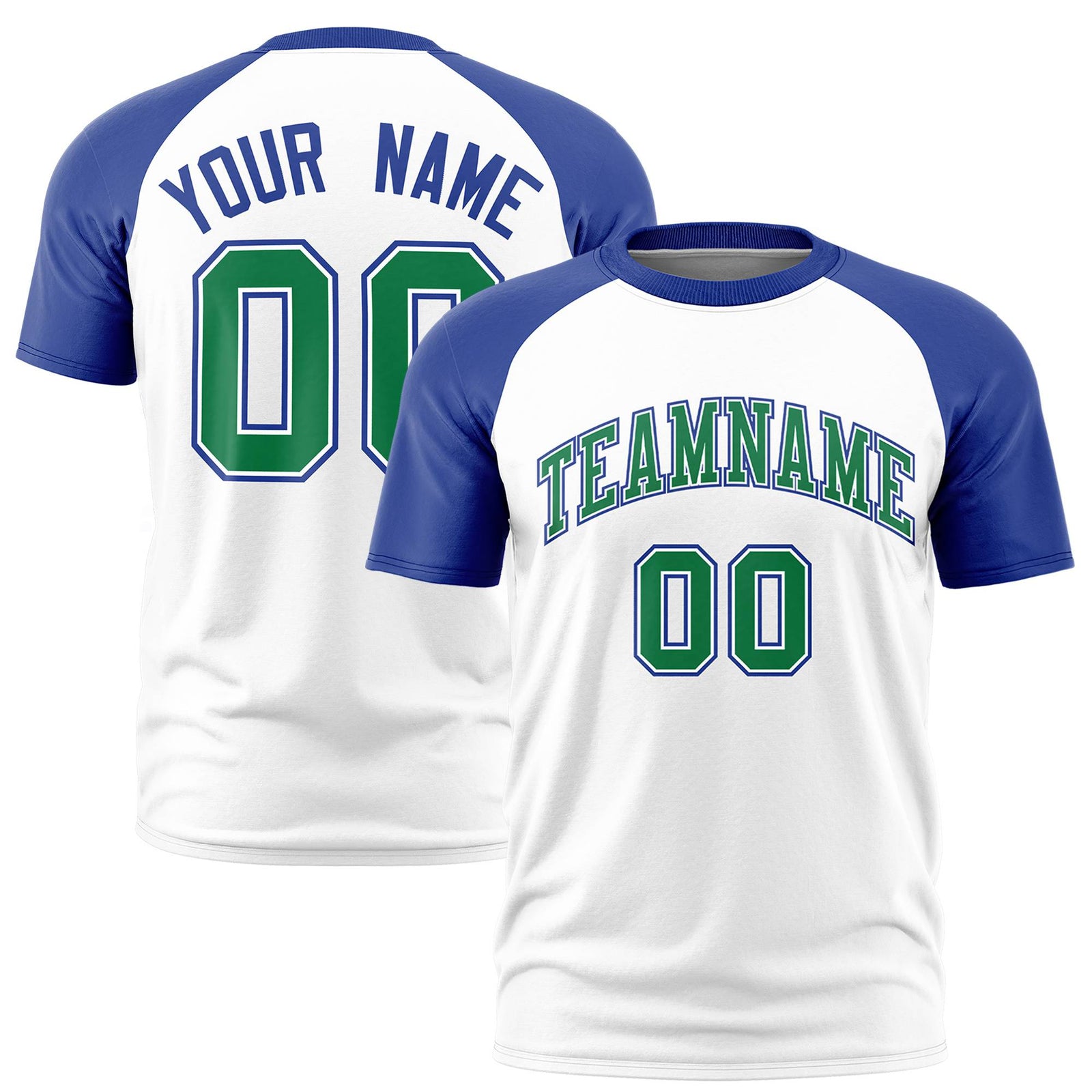 Custom White Royal Blue Raglan Sleeves Performance T-Shirt