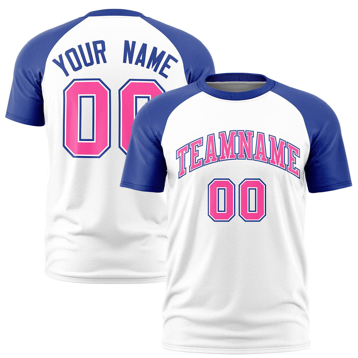 Custom White Royal Blue Raglan Sleeves Performance T-Shirt