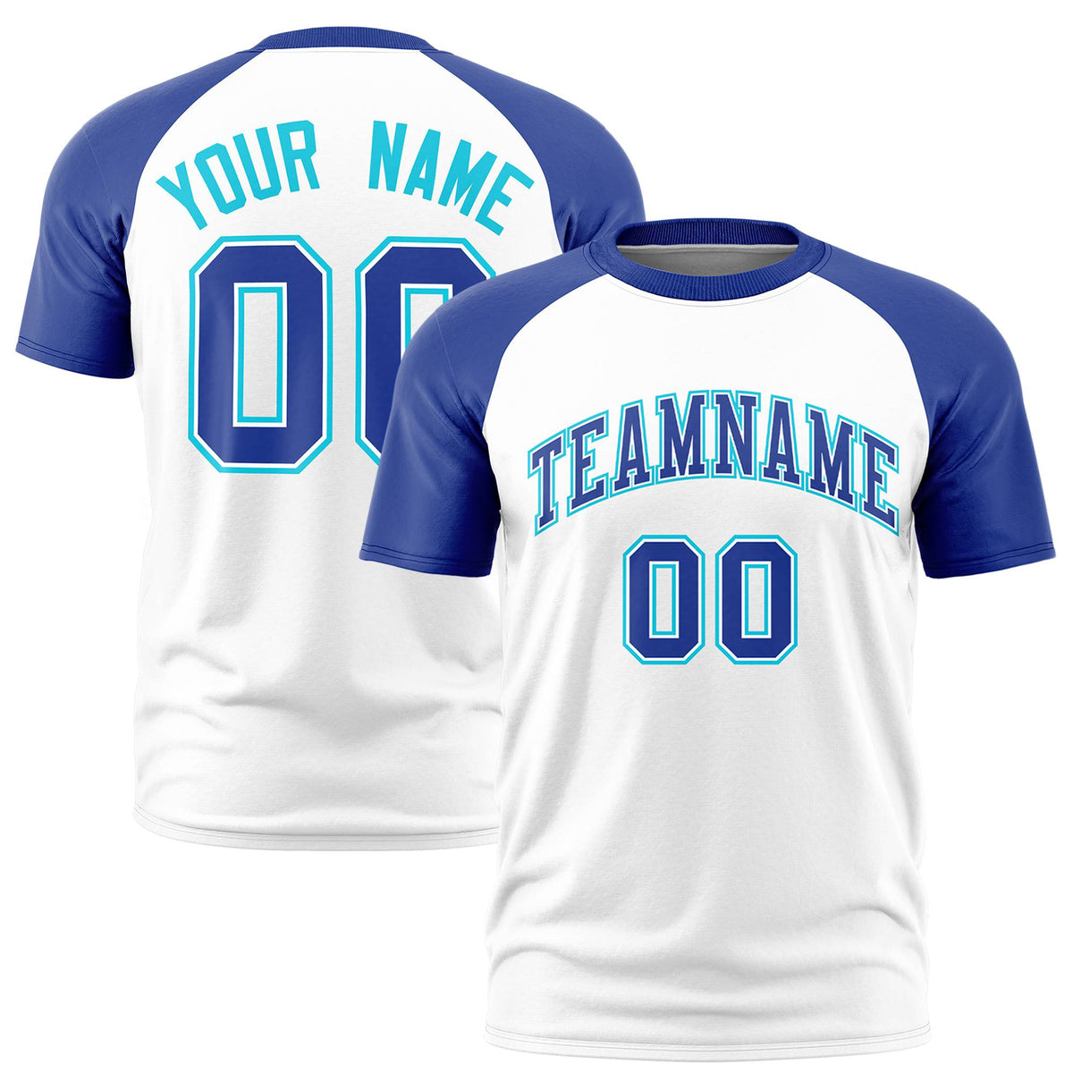 Custom White Royal Blue Raglan Sleeves Performance T-Shirt
