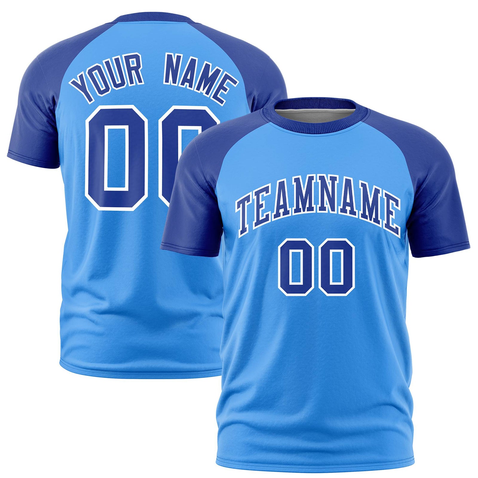 Custom Powder Blue-Royal Blue Raglan Sleeves Performance T-Shirt
