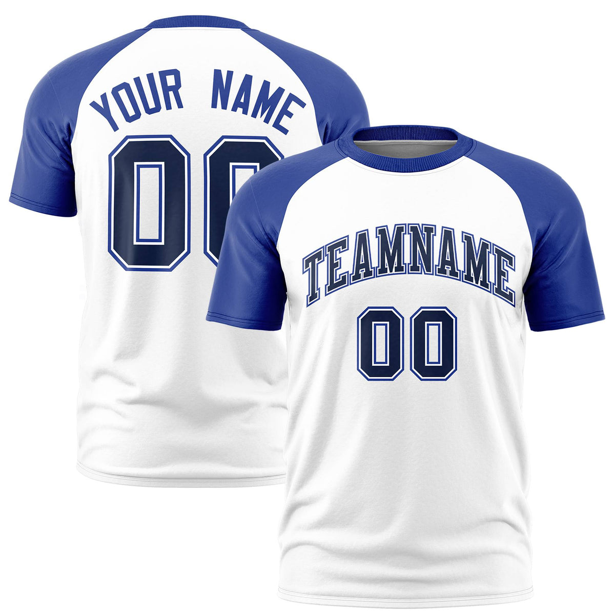 Custom White Royal Blue Raglan Sleeves Performance T-Shirt