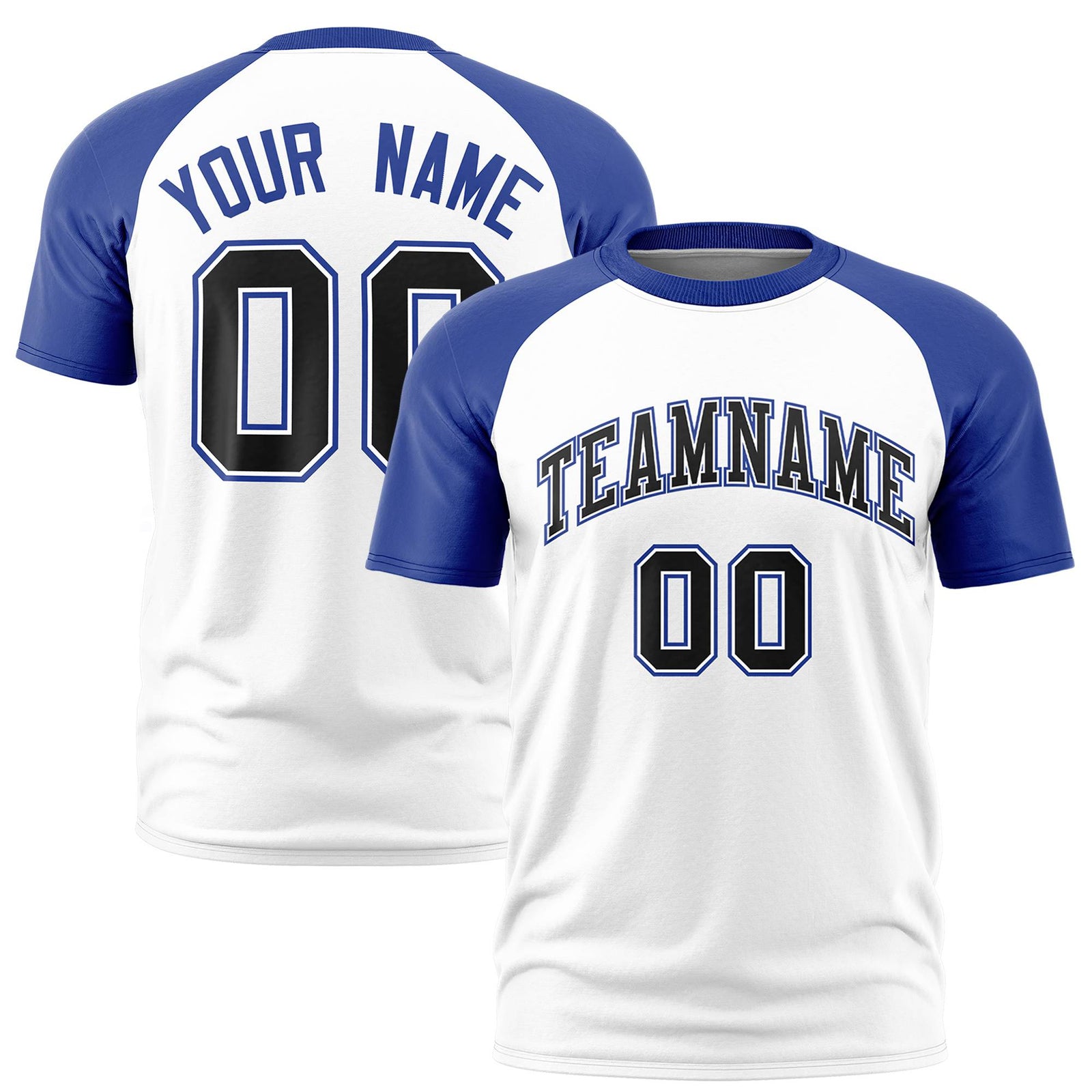 Custom White Royal Blue Raglan Sleeves Performance T-Shirt