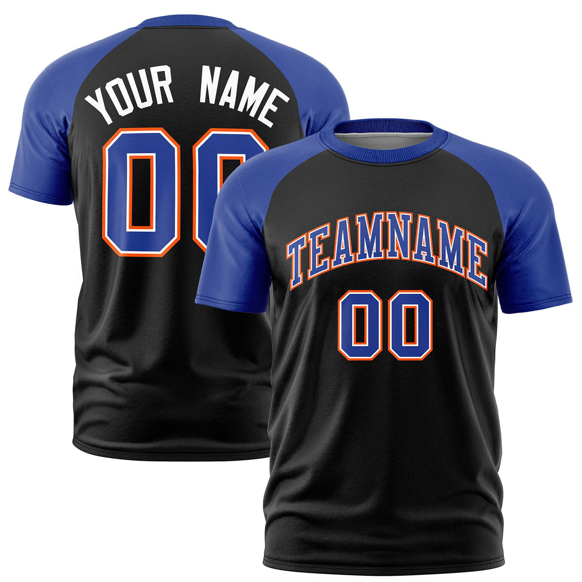 Custom Black Royal Blue Raglan Sleeves Performance T-Shirt