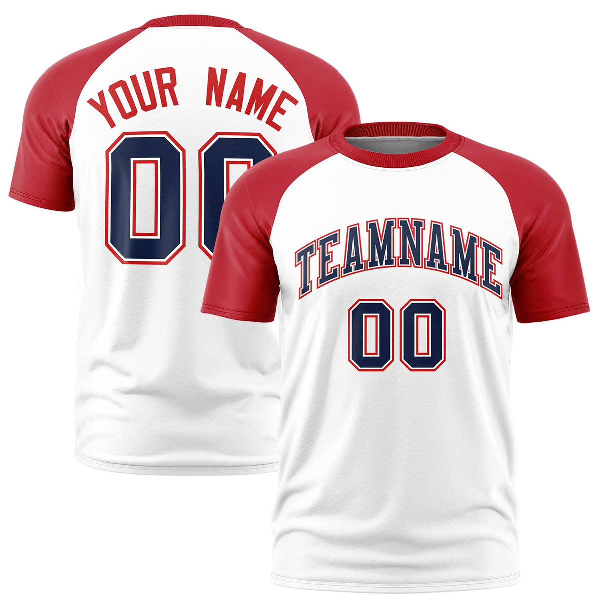 Custom White Red Raglan Sleeves Performance T-Shirt