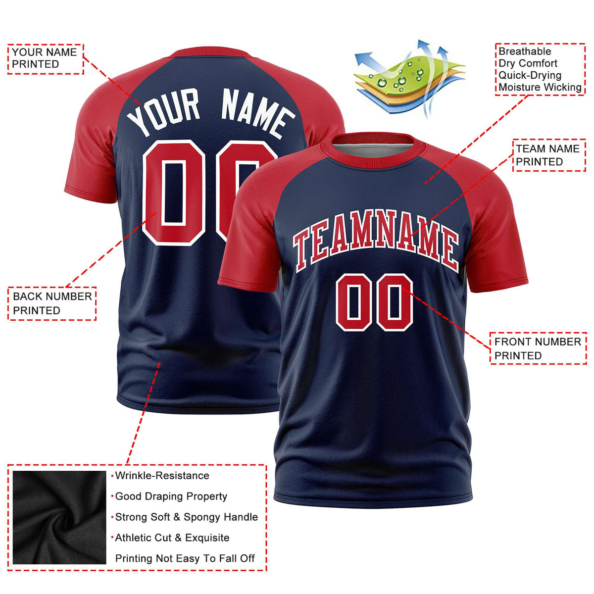 Custom White Red Raglan Sleeves Performance T-Shirt