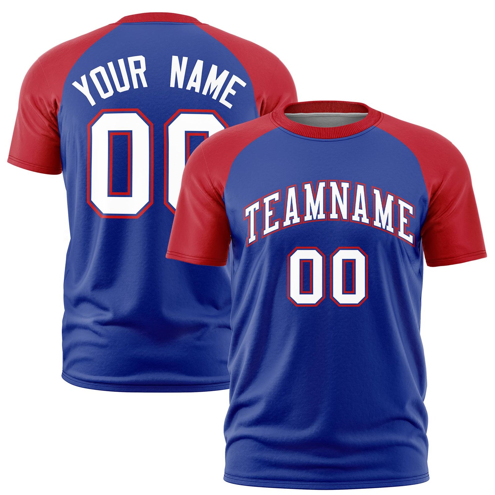 Custom Royal Blue Red Raglan Sleeves Performance T-Shirt
