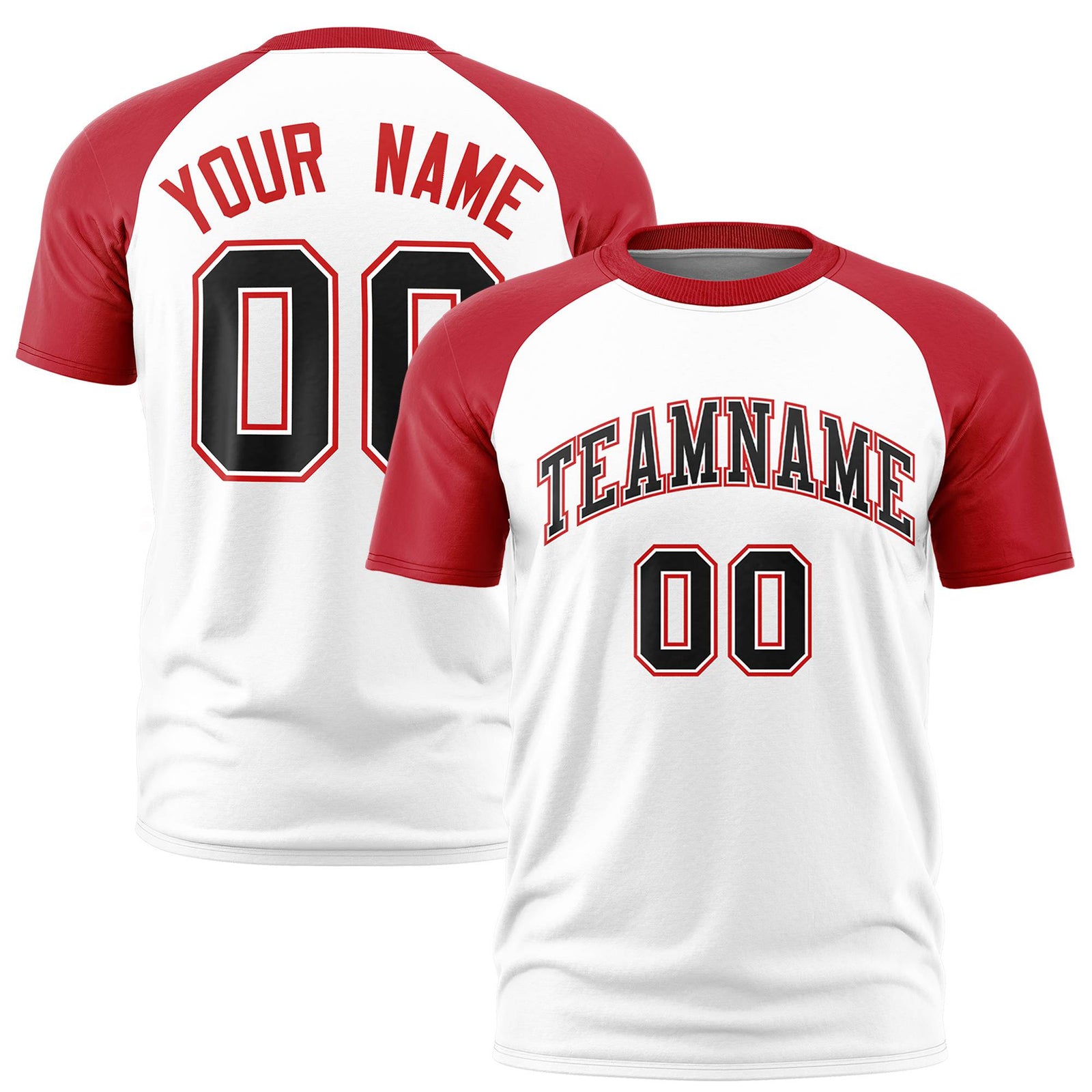 Custom White Red Raglan Sleeves Performance T-Shirt