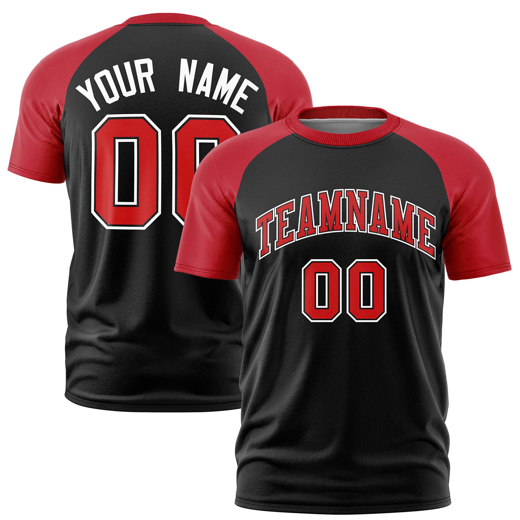 Custom Black Red Raglan Sleeves Performance T-Shirt