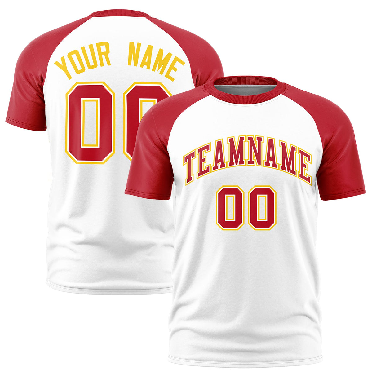 Custom White Red Raglan Sleeves Performance T-Shirt