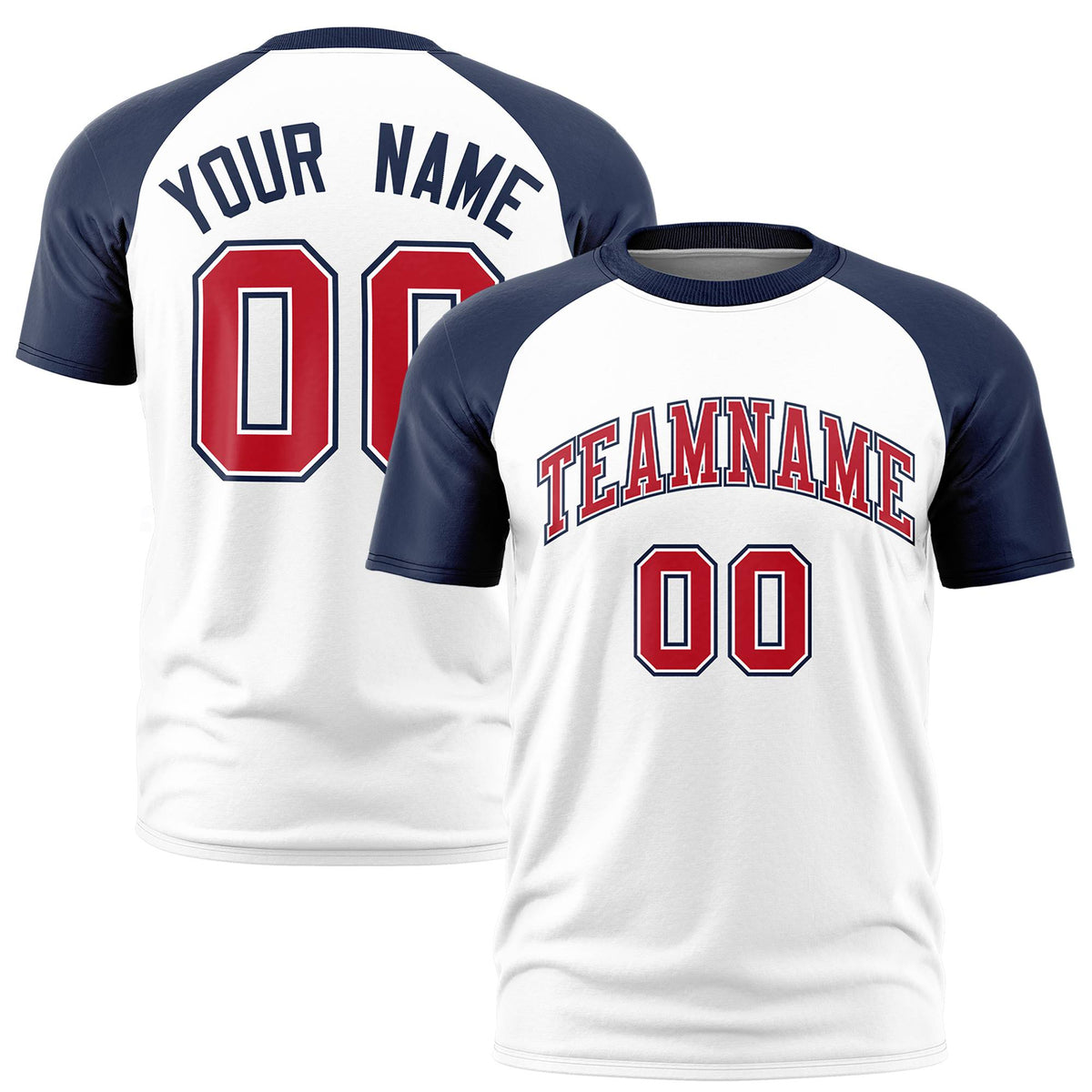 Custom White Navy Raglan Sleeves Performance T-Shirt