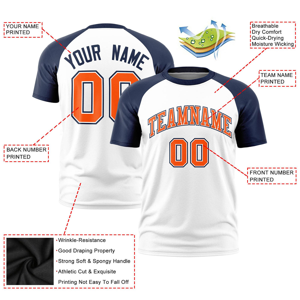 Custom White Navy Raglan Sleeves Performance T-Shirt