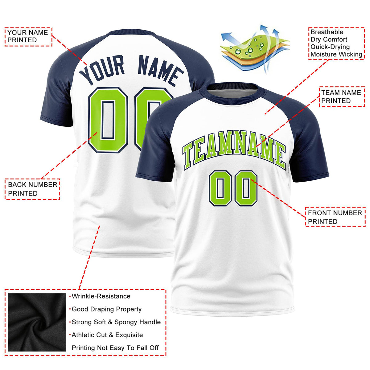 Custom White Navy Raglan Sleeves Performance T-Shirt